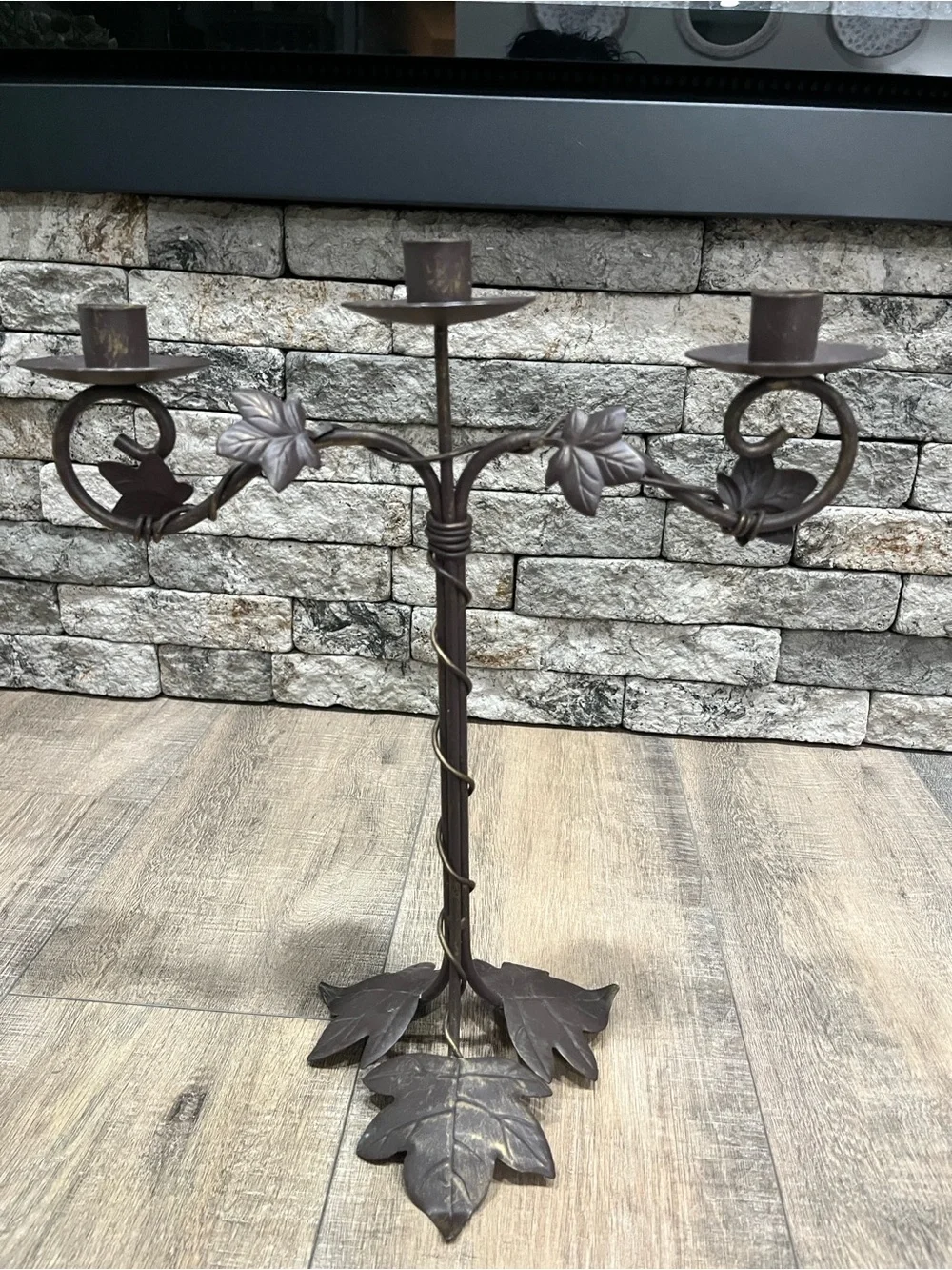 Decorative Brown Metal Leaf Wall Candle Holder - ~EUC